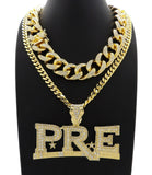 Hip Hop Iced Young Dolph PRE Necklace & 18" Full Iced Cuban Choker Chain Necklace Set