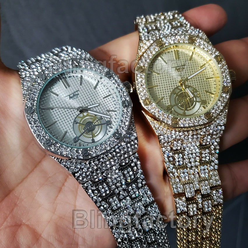 Luxury Men's Iced Rapper's Lab Diamond Metal Band Dress Clubbing wrist Watch