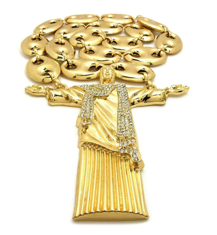 Iced Hip Hop Big Jesus Whole Body Pendant & 23mm 30" Hollow Marina Chain Necklace