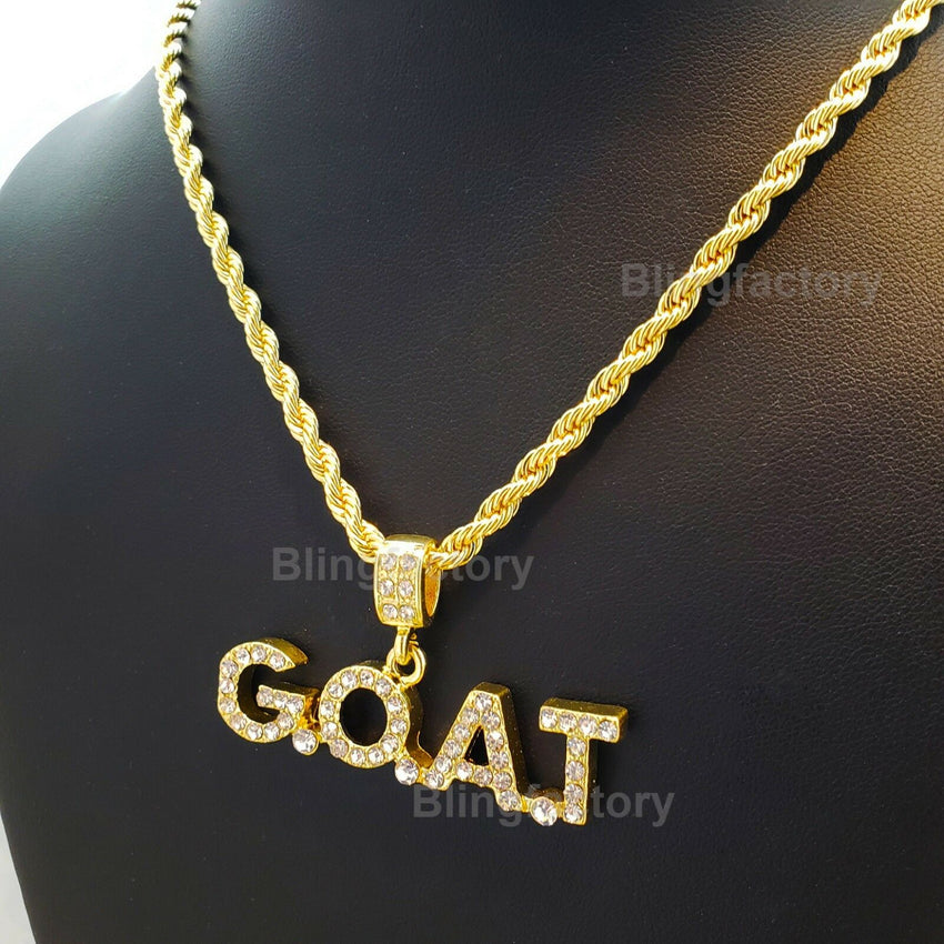 Hip Hop Iced out Lab Diamond G.O.A.T Pendant & 4mm 24" Rope Chain Necklace