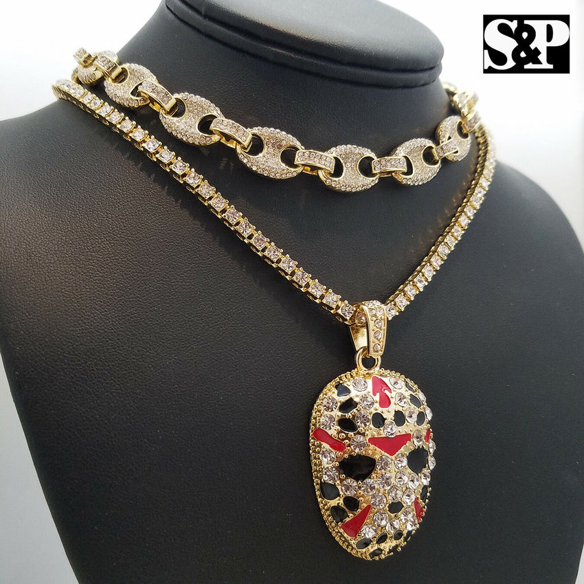 Hip Hop Slaughter Gang w/ 18" Full Iced Gucci & 1 ROW DIAMOND Choker Chain Set