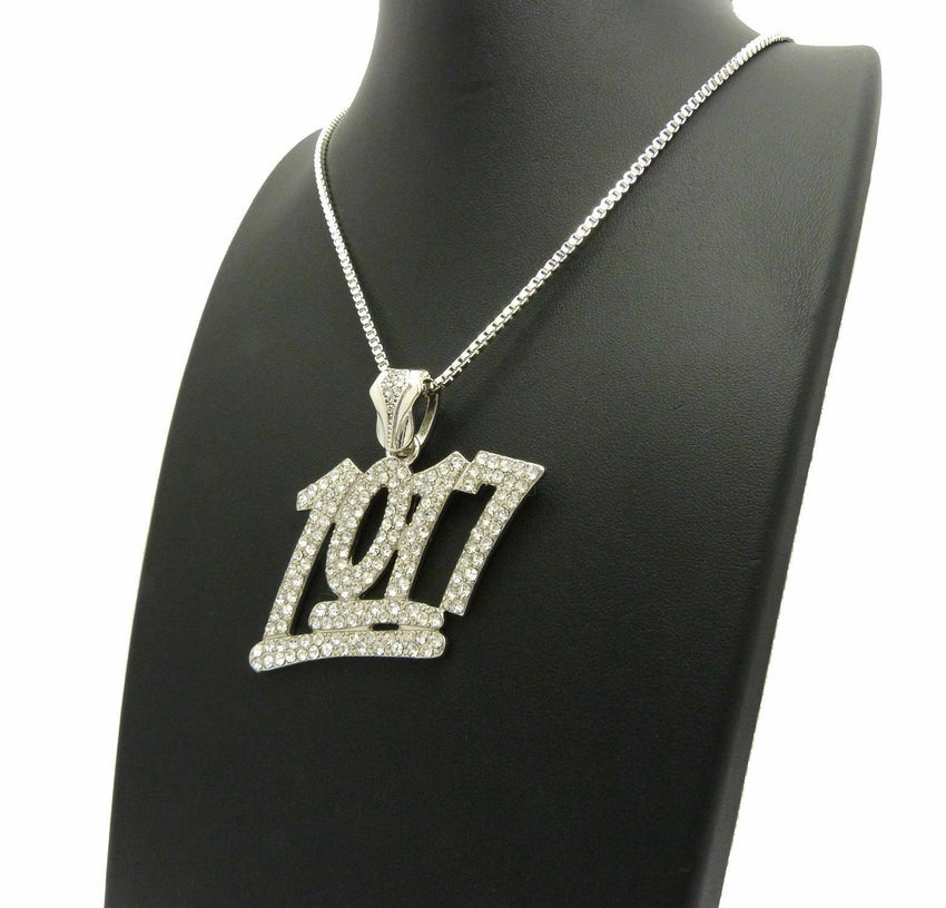 Iced Out Rapper's Number 1017 Pendant & 24" Box, Cuban Chain Hip Hop Necklace