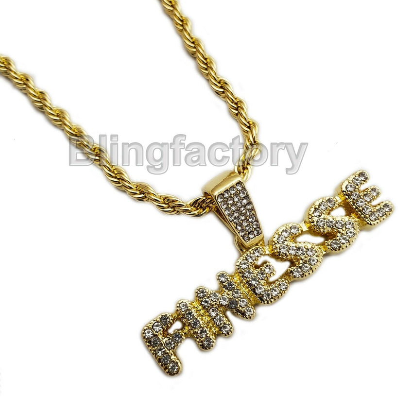 Hip Hop Iced out Lab Diamond FINESSE Pendant, 4mm 24" Rope Chain Necklace