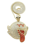 Iced out Large Mario Ghost Boo Pendant & 3mm 30" Box Chain Hip Hop Necklace