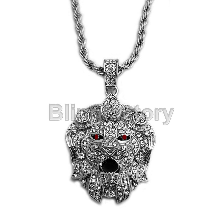Hip Hop Iced Out Lion Head Lab Diamond Pendant & 5mm 30" Rope Chain Necklace