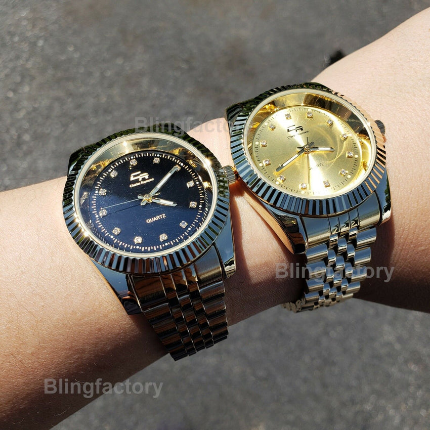 Men's Gold plated Luxury Designer Style Metal Band Dress Wrist Watch