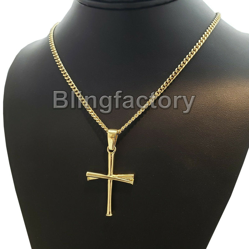 Unisex Fashion Baseball Team Triple Bat Cross Pendant & 24" Cuban Chain Necklace