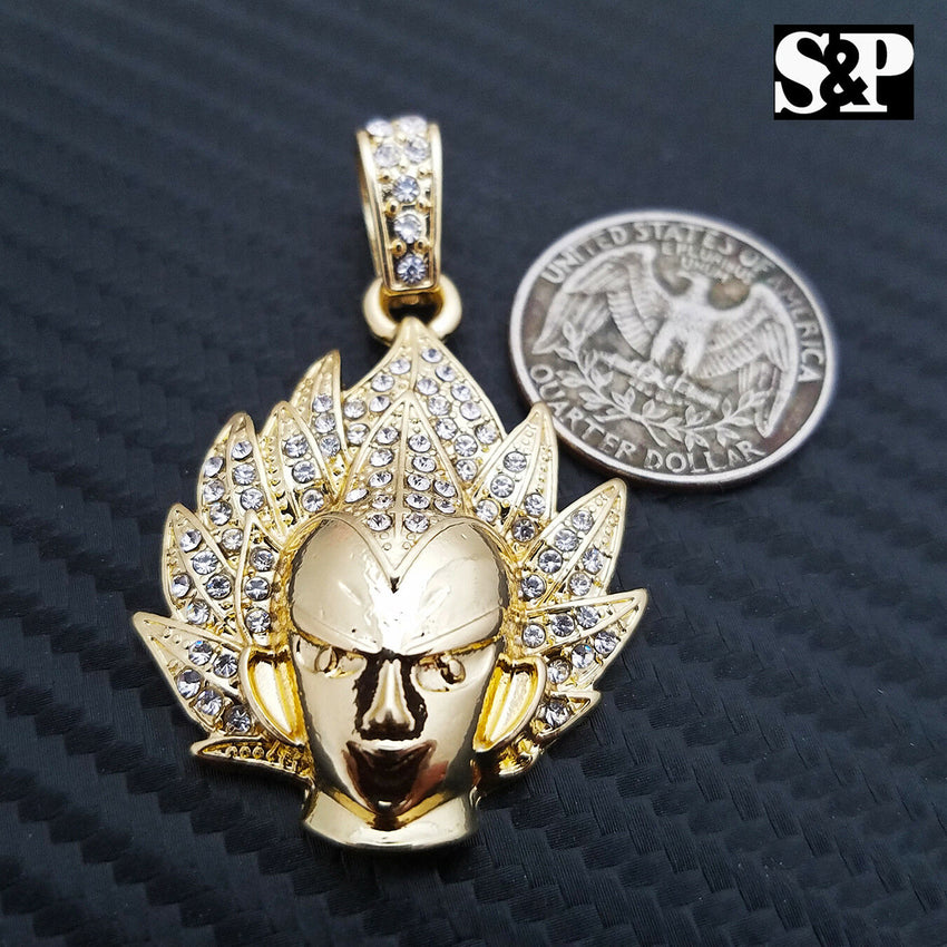 ICED HIP HOP GOLD PLATED DRAGON BALL VEGETA CARTOON CHARACTER CHARM PENDANT
