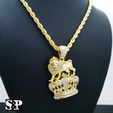 FULL ICED HIP HOP LION KING CROWN PENDANT & 5mm 30" ROPE CHAIN NECKLACE