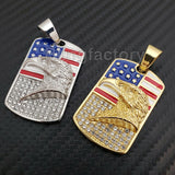 Iced out Stainless steel American Flag Eagle Dog Tag Gold & Silver Tone Pendant