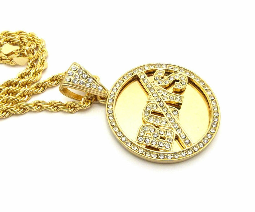 ICED OUT 'NO BOYS ALLOWED' PENDANT & 5mm 20" ROPE CHAIN HIP HOP NECKLACE
