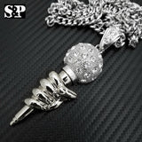Iced Out Silver Tone MIC Hand Pendant & 6mm 30" Cuban Chain Hip Hop Necklace