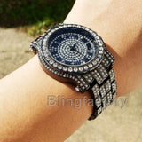 Men's Hip Hop Iced Jet Black Bling Simulated Lab Diamond Rapper Metal Watch