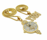 Hip Hop Iced Out Migos YRN Rocket Pendant & 24", 30" Box Chain 2 Necklace Set