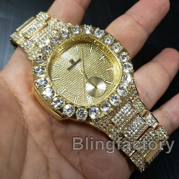 Men's Luxury Hip Hop Gold finished Rapper's Bling Metal Band Big CZ Be