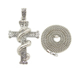 Iced Out Snake wrapped Cross Pendant 24" Box, Cuban, Rope Chain Hip Hop Necklace
