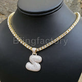 Hip Hop Iced out Brass Bubble Letter "S" & 18" 1 Row Tennis Choker Chain Necklace