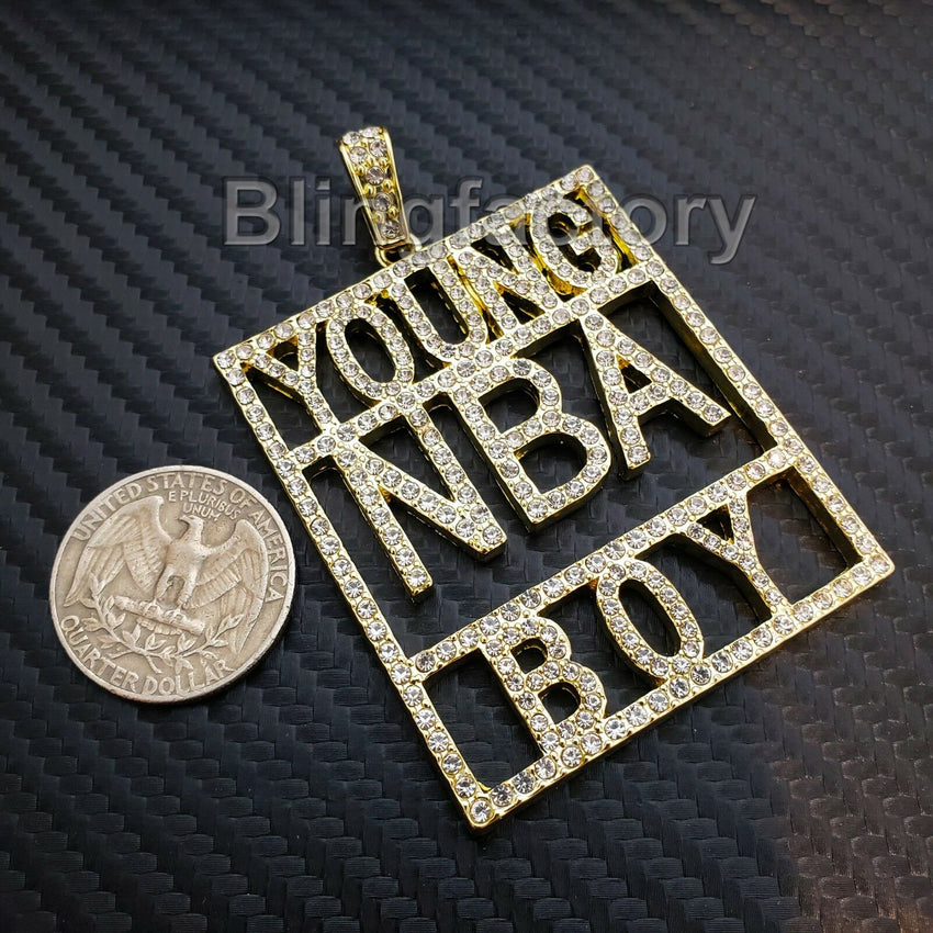 HIP HOP ICED OUT 14K GOLD PLATED BLING LAB DIAMOND LARGE YOUNG NBA BOY PENDANT