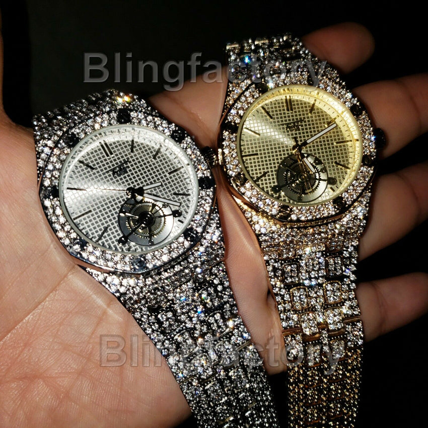 Luxury Men's Iced Rapper's Lab Diamond Metal Band Dress Clubbing wrist Watch