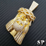 HIP HOP ICED OUT 14K GOLD PLATED BLING BRASS MICRO PAVE LARGE JESUS HEAD PENDANT