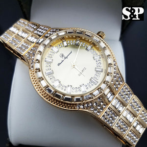 Men's Luxury Bling Gold finished Full Crystal Lab Diamonds Bracelet Metal Watch