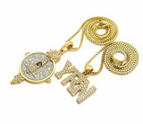 Hip Hop Iced Out Migos YRN Rocket Pendant & 24", 30" Box Chain 2 Necklace Set