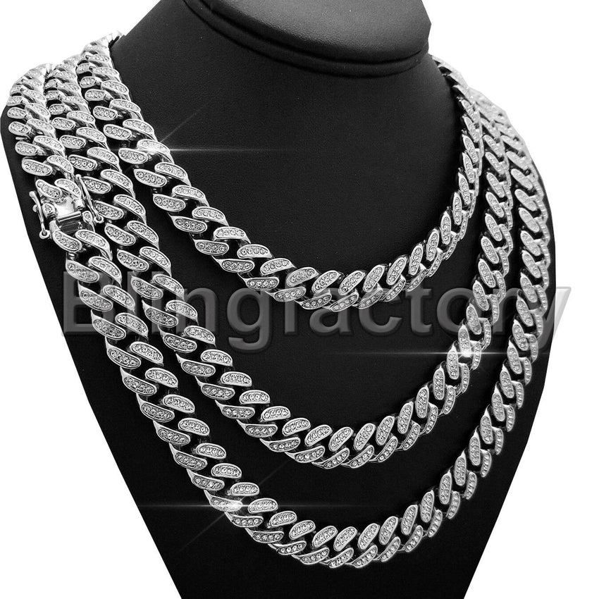 Full Iced White Gold PT 12mm 18" 20" 22" 30" Miami Cuban chain Necklace
