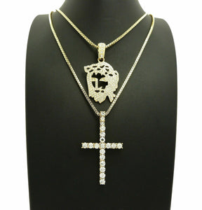 Iced Out Jesus face & Cross Pendant w/ 24
