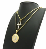 Iced Out Egypt Breath of Life Ankh Pendant w/ 24",30" Box Chain 2 Necklace Set