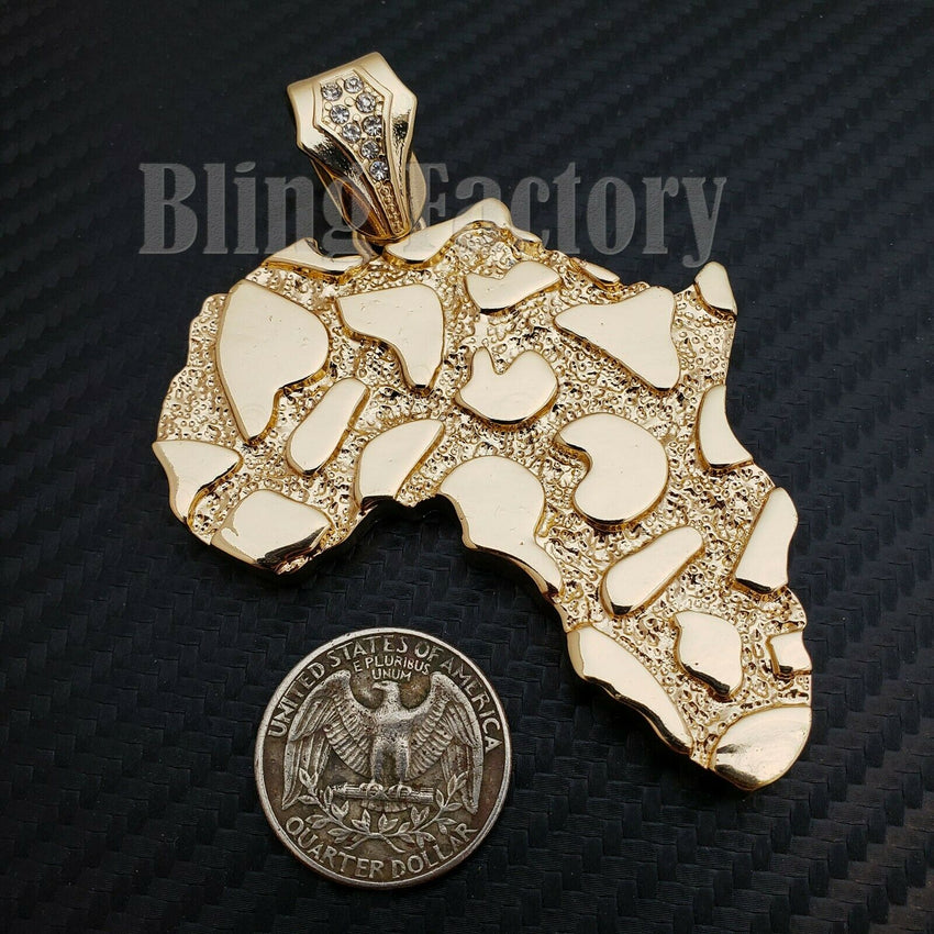 HIP HOP GOLD PLATED GOLDEN NUGGET LARGE AFRICA MAP CHARM PENDANT