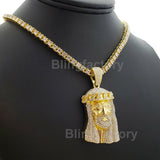 Hip Hop Jesus Face Pendant & 18" Full Iced Cuban & 1 Row Tennis Choker Chain Necklace Set