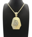 HIP HOP ICED OUT GOLD PT EGYPTIAN PHARAOH PENDANT & 4mm 24" ROPE CHAIN NECKLACE
