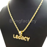 Hip Hop Iced out Lab Diamond LEGACY Pendant & 4mm 24" Rope Chain Necklace