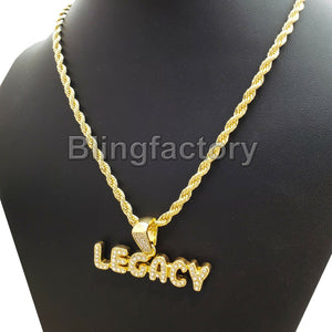 Hip Hop Iced out Lab Diamond LEGACY Pendant & 4mm 24