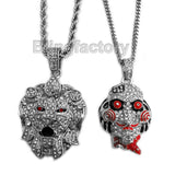 Iced out Saw Inspired & Lion Head Pendant & 24" 30" Rope, Cuban Chain Necklace