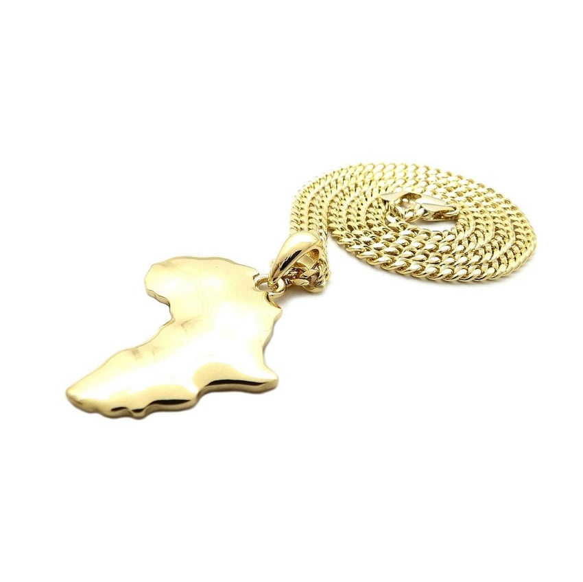 Bling Gold PT Africa Map Pendant & 24" Box, Cuban, Rope Chain Hip Hop Necklace