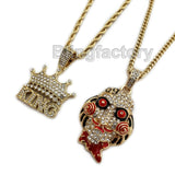 Iced Jigsaw Inspired & Crowned King Pendant & 20" 24" Rope, Cuban Chain Necklace Set