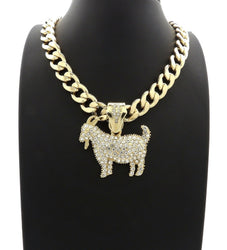 Hip Hop Iced Out Gold plated GOAT Pendant & 11mm 20
