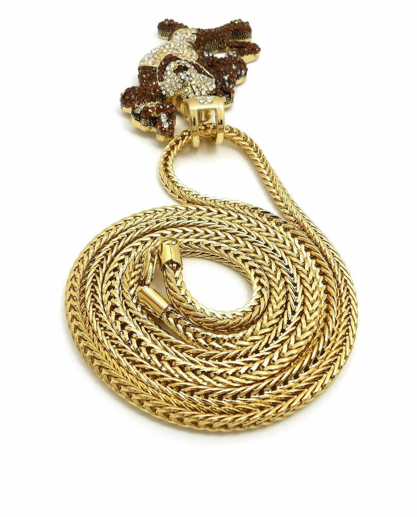 Hip Hop Iced Out Tony Tiger Large Pendant & 4mm 36" Franco Chain Necklace