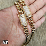 Hip Hop Gold PT Lab Diamond Iced Lock 10mm 24", 30 Miami Cuban Chain Necklace