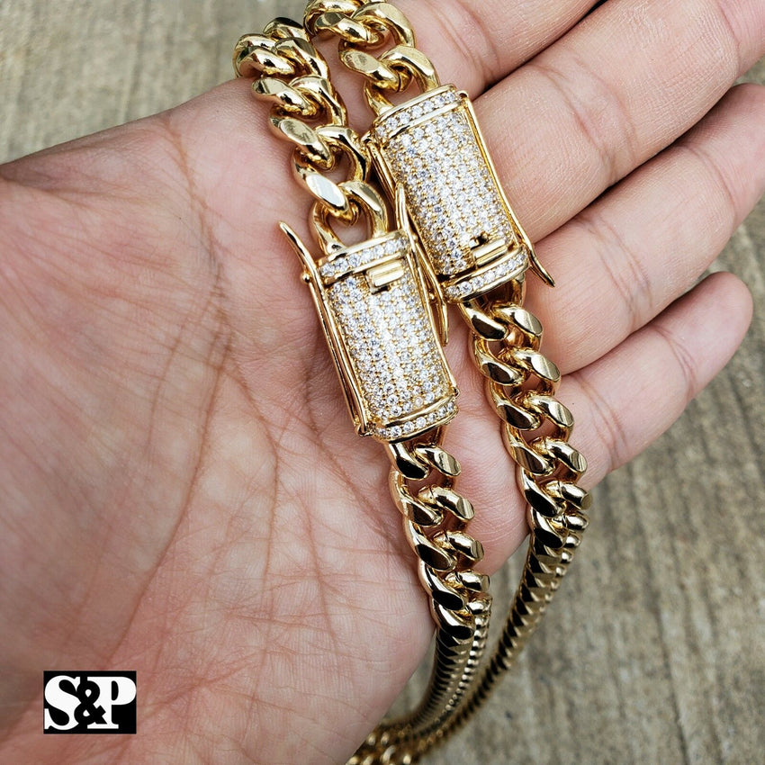 Hip Hop Gold PT Lab Diamond Iced Lock 10mm 24", 30 Miami Cuban Chain Necklace