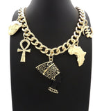 PYRAMID, NEFERTITI, ANKH, AFRICA, GYE NYAM, SEKHMET & 11mm 18" Cuban Link Chain