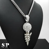 Iced Out Silver Tone MIC Hand Pendant & 6mm 30" Cuban Chain Hip Hop Necklace