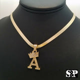 Unisex Hip Hop Iced Initial A Pendant w/ 5mm 20" Herringbone Chain Necklace