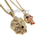 Iced out Saw Inspired & Lion Head Pendant & 24" 30" Rope, Cuban Chain Necklace Set