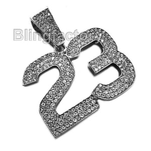 HIP HOP ICED OUT SILVER PLATED BLING LAB DIAMOND LARGE NUMBER 23 CHARM PENDANT