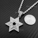 Hip Hop Iced out Lab Diamond Star of David Pendant & 4mm 24" Rope Chain Necklace