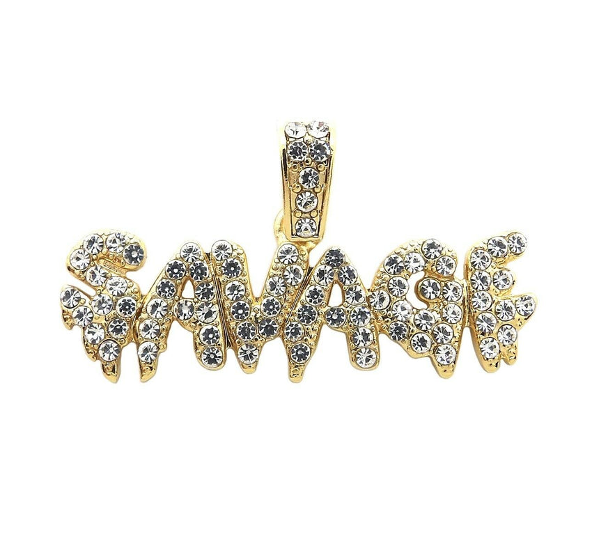 Iced Out Drip SAVAGE Pendant & 18" Box, Cuban, Rope Choker Chain Necklace