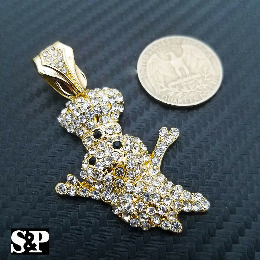HIP HOP ICED OUT LAB DIAMOND 14K GOLD PLATED RAPPER'S BLING SMALL DOUGHBOY PENDANT