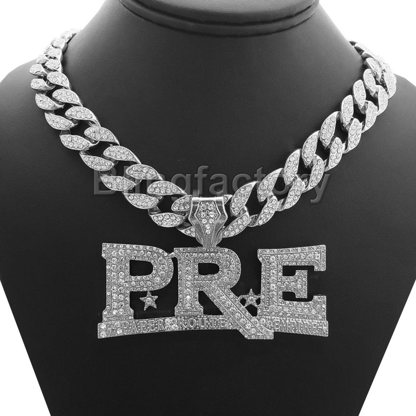 Hip Hop Young Dolph PRE Pendant & 18" Full Iced Cuban Choker Chain Necklace Set